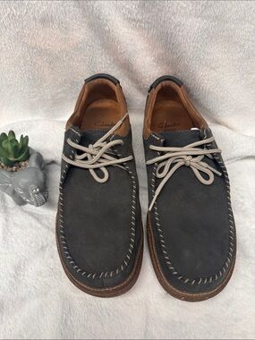 Clarks Men's Black Suede Boat Shoes with Tan Interior